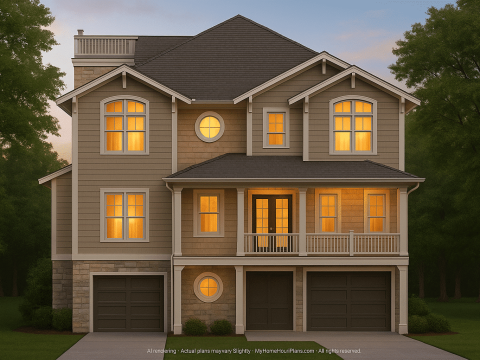 Modern Coastal Home Plan 3 Floors, 4 Beds, 5+ Baths