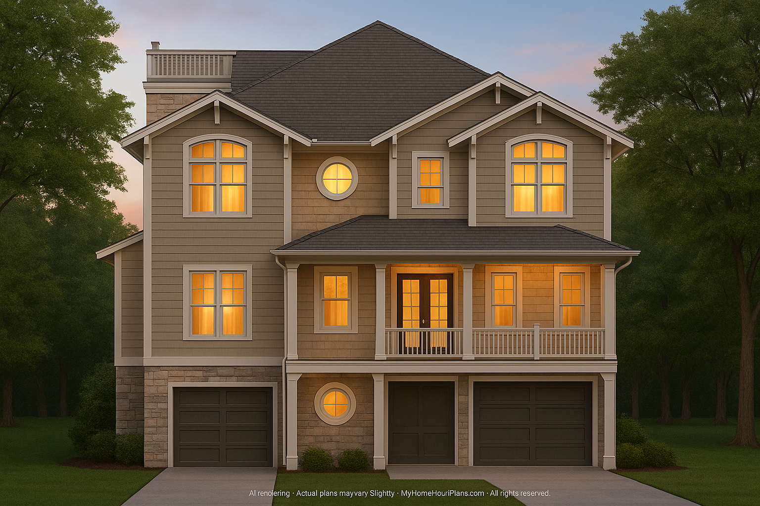 Modern Coastal Home Plan 3 Floors, 4 Beds, 5+ Baths