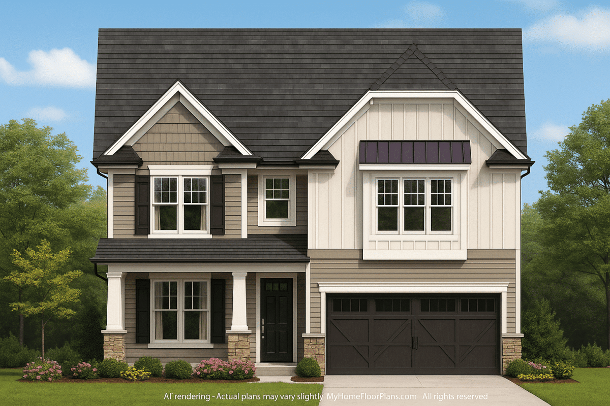 Modern Craftsman Home Plan with 2 Floors and CAD Designs
