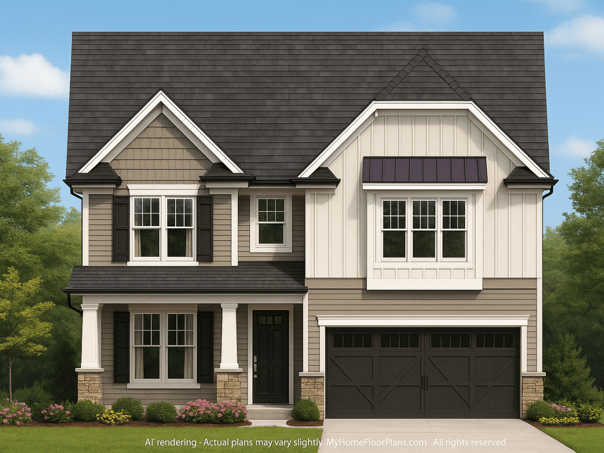 Modern Craftsman Home Plan with 2 Floors and CAD Designs