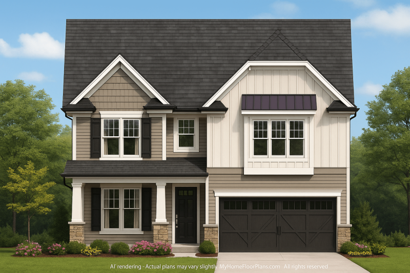 Modern Craftsman Home Plan with 2 Floors and CAD Designs