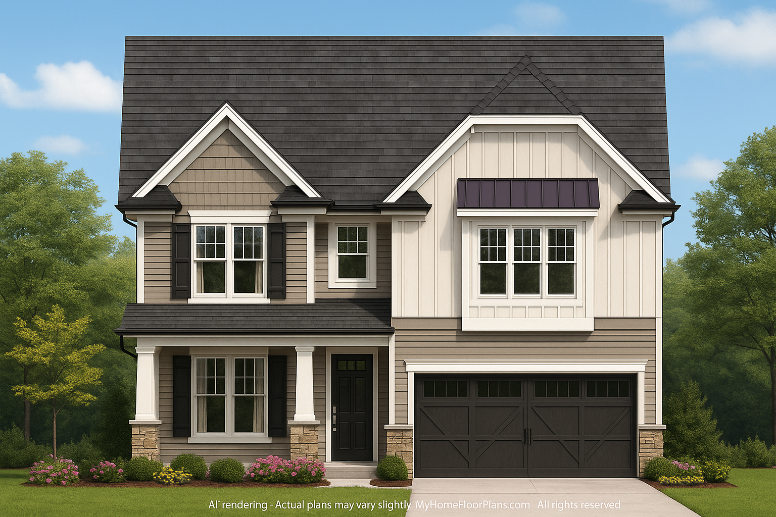Modern Craftsman Home Plan with 2 Floors and CAD Designs