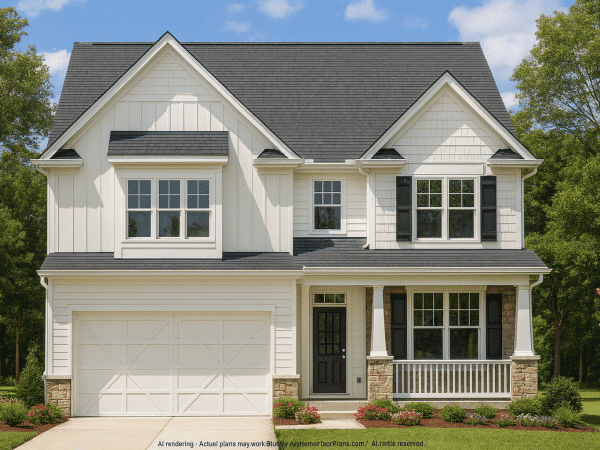 Modern Craftsman Home Plan with 2-Story CAD Designed Blueprint