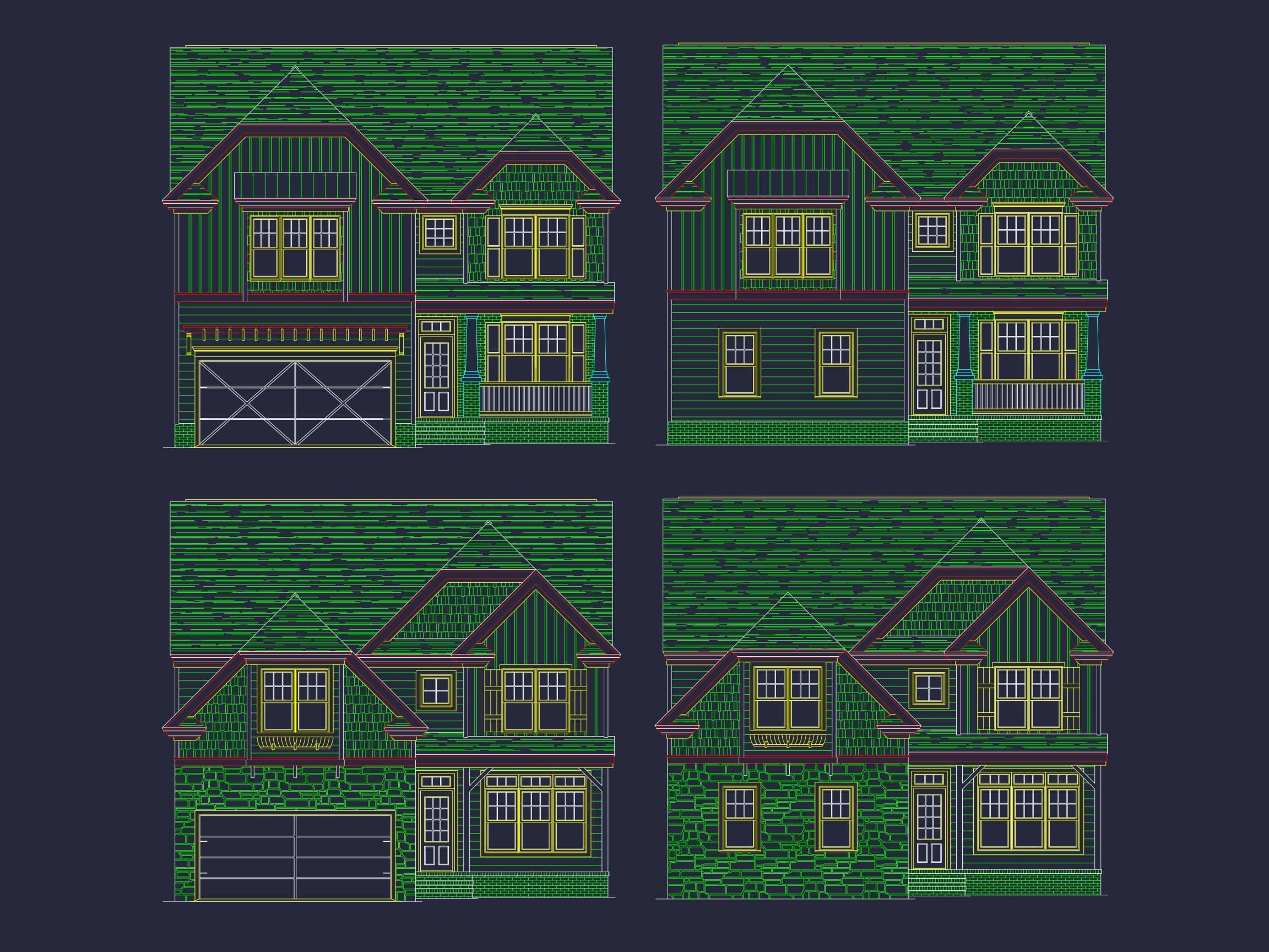 Modern Craftsman Home Plan with 2-Story CAD Designed Blueprint