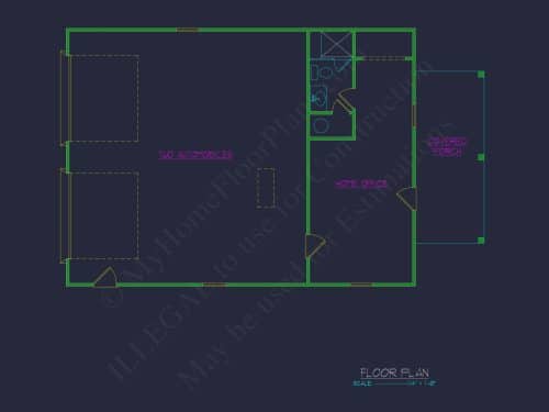 Modern Garage and Living Space Plan with 2 Bays and Study