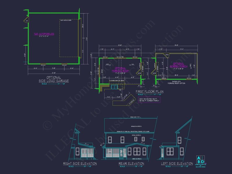 Modern Home Plan with Detailed Floor Designs and CAD Blueprints