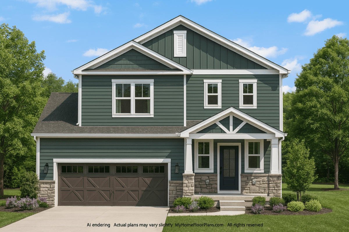 Modern Suburban Home Plan with 2 Floors and 2,033 Sq Ft