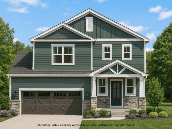Modern Suburban Home Plan with 2 Floors and 2,033 Sq Ft