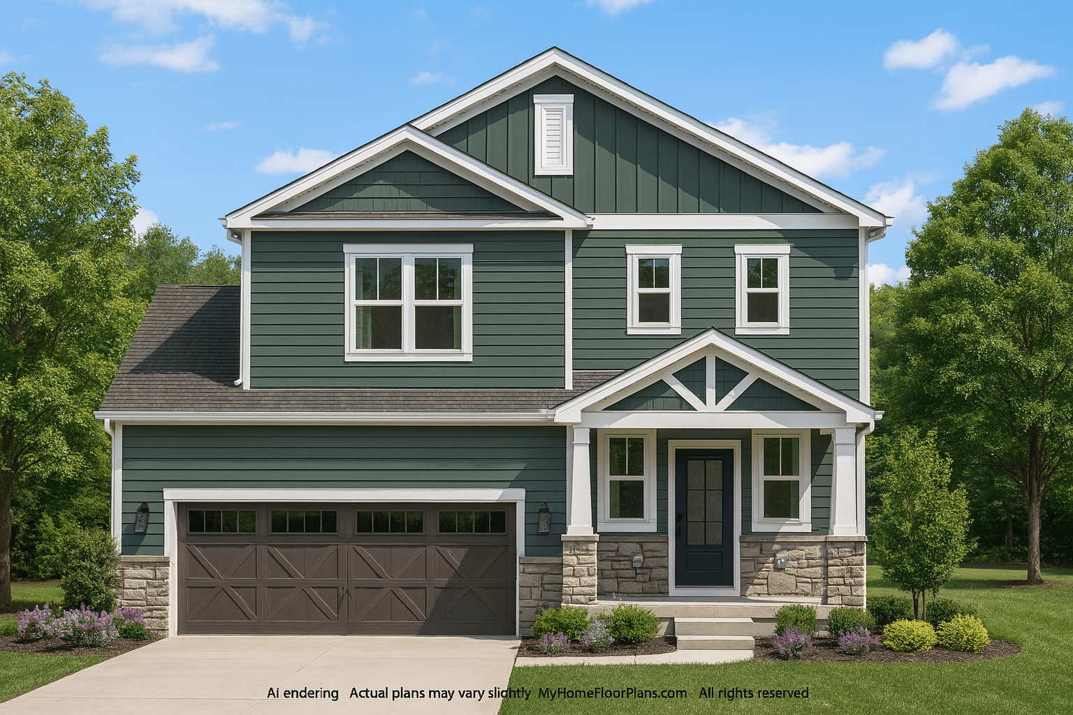 Modern Suburban Home Plan with 2 Floors and 2,033 Sq Ft