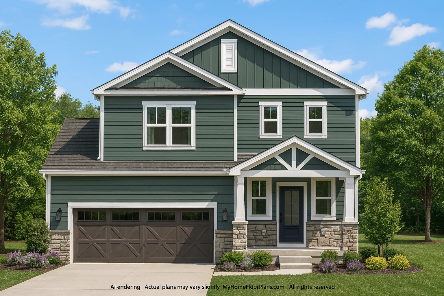 Modern Suburban Home Plan with 2 Floors and 2,033 Sq Ft