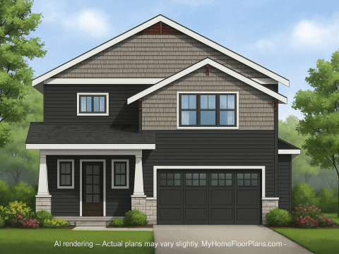 Modern Suburban Home Plan with 2-Story CAD Blueprint Designs