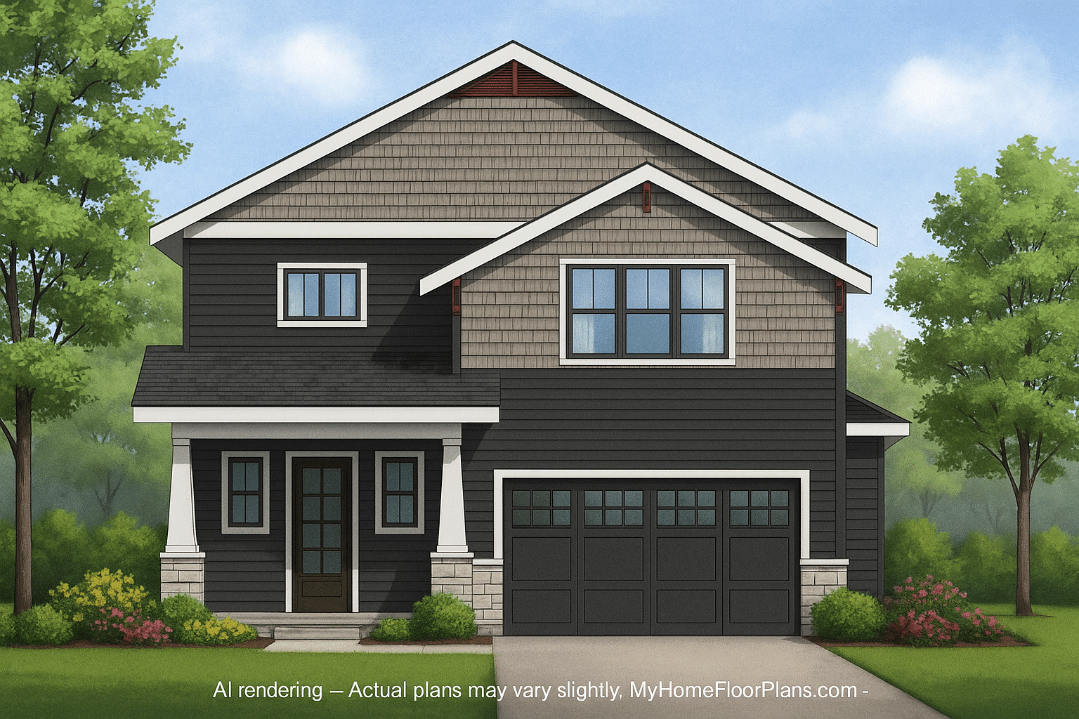 Modern Suburban Home Plan with 2-Story CAD Blueprint Designs