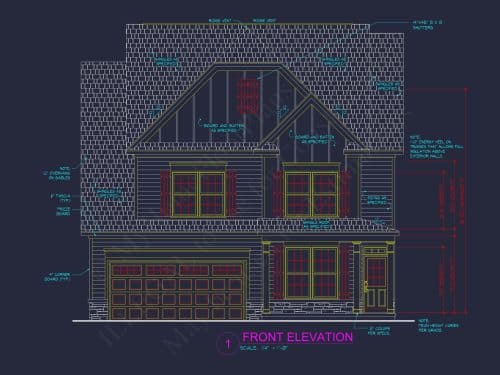 Traditional Craftsman House Plan: 2-Story Blueprint with CAD Design
