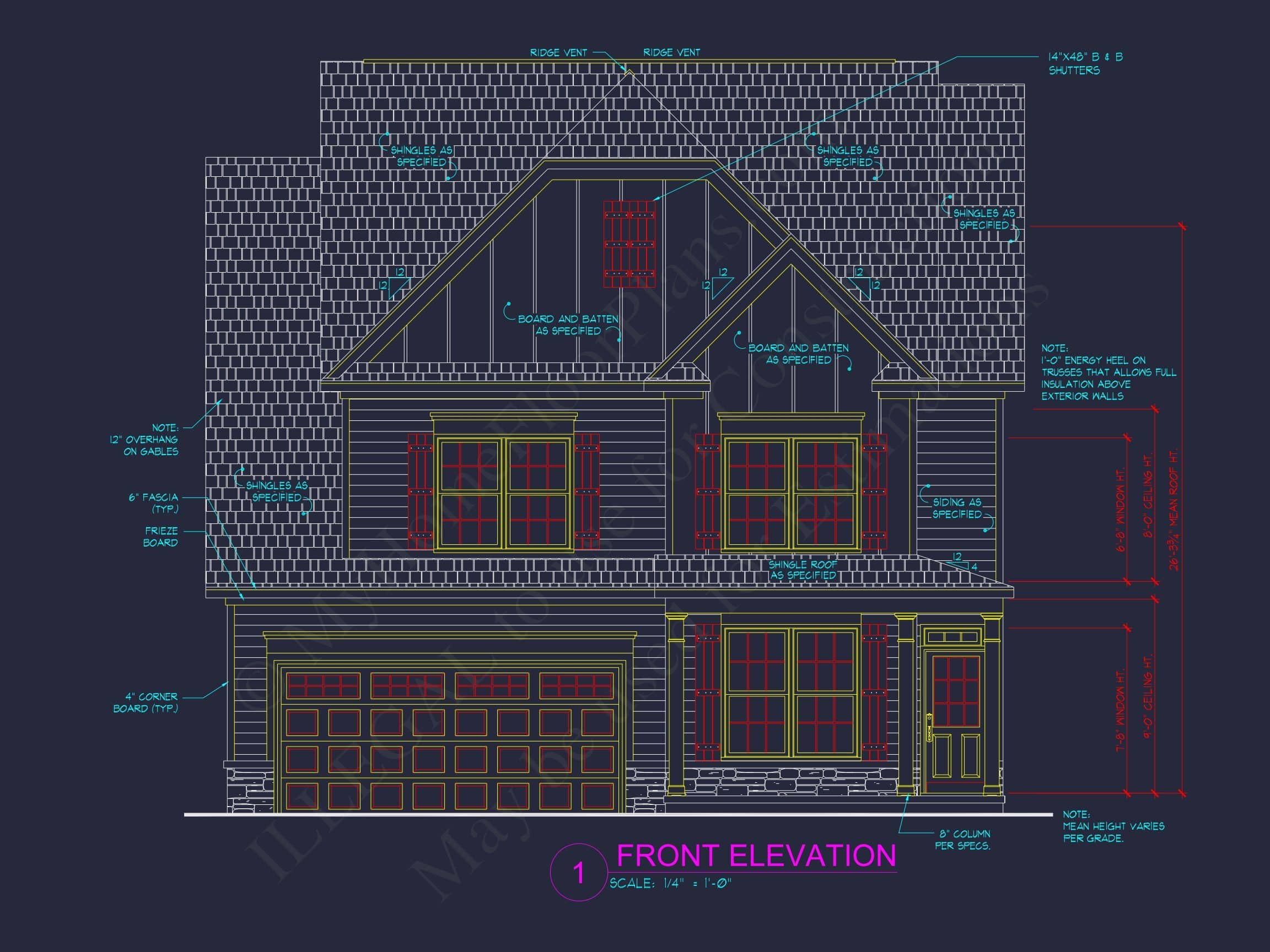 Traditional Craftsman House Plan: 2-Story Blueprint with CAD Design