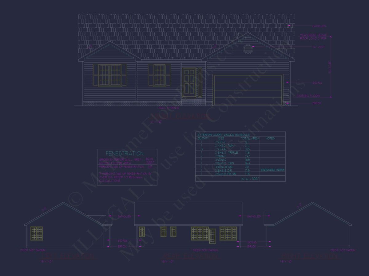 Ranch Home Floor Plan 3-Bed, 2-Bath CAD Designs