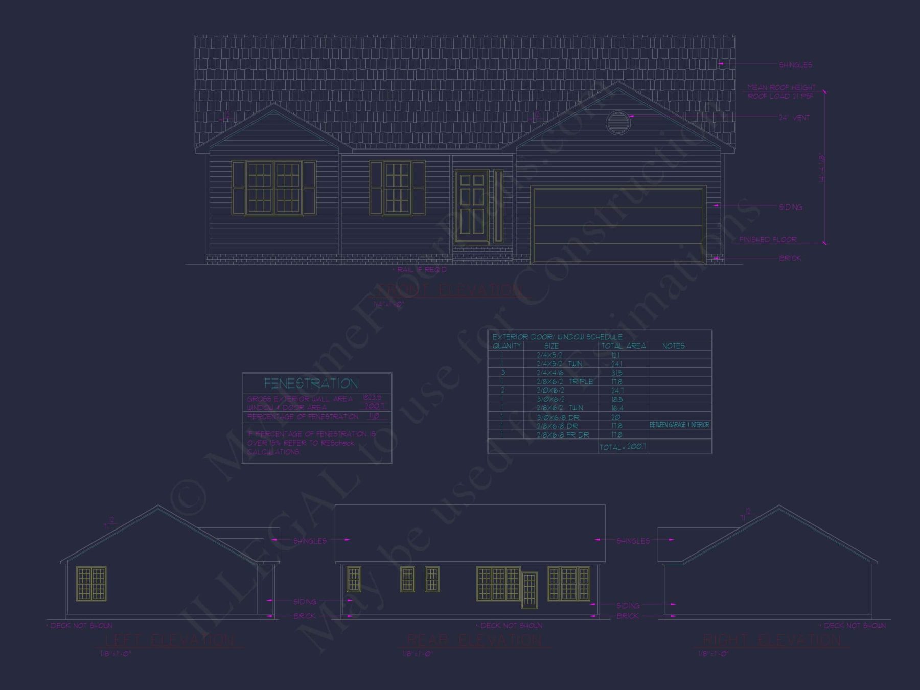 Ranch Home Floor Plan 3-Bed, 2-Bath CAD Designs