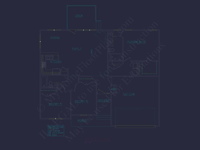 Ranch Home Floor Plan 3-Bed, 2-Bath CAD Designs