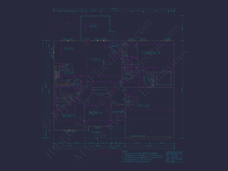 Ranch Home Floor Plan 3-Bed, 2-Bath CAD Designs