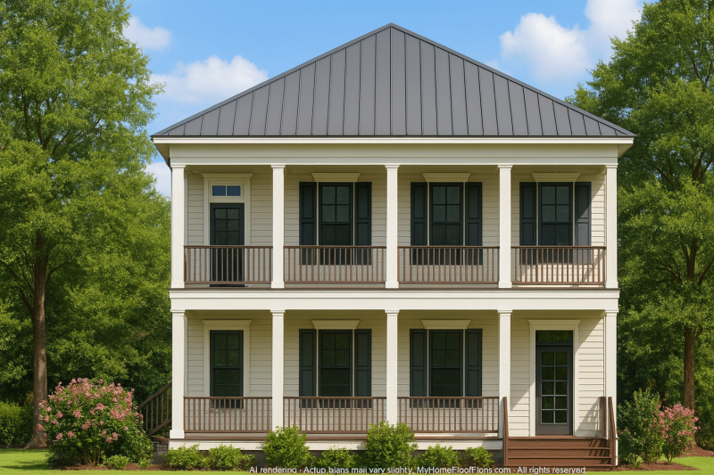Southern Colonial Farmhouse Home Plan with Detailed CAD Designs