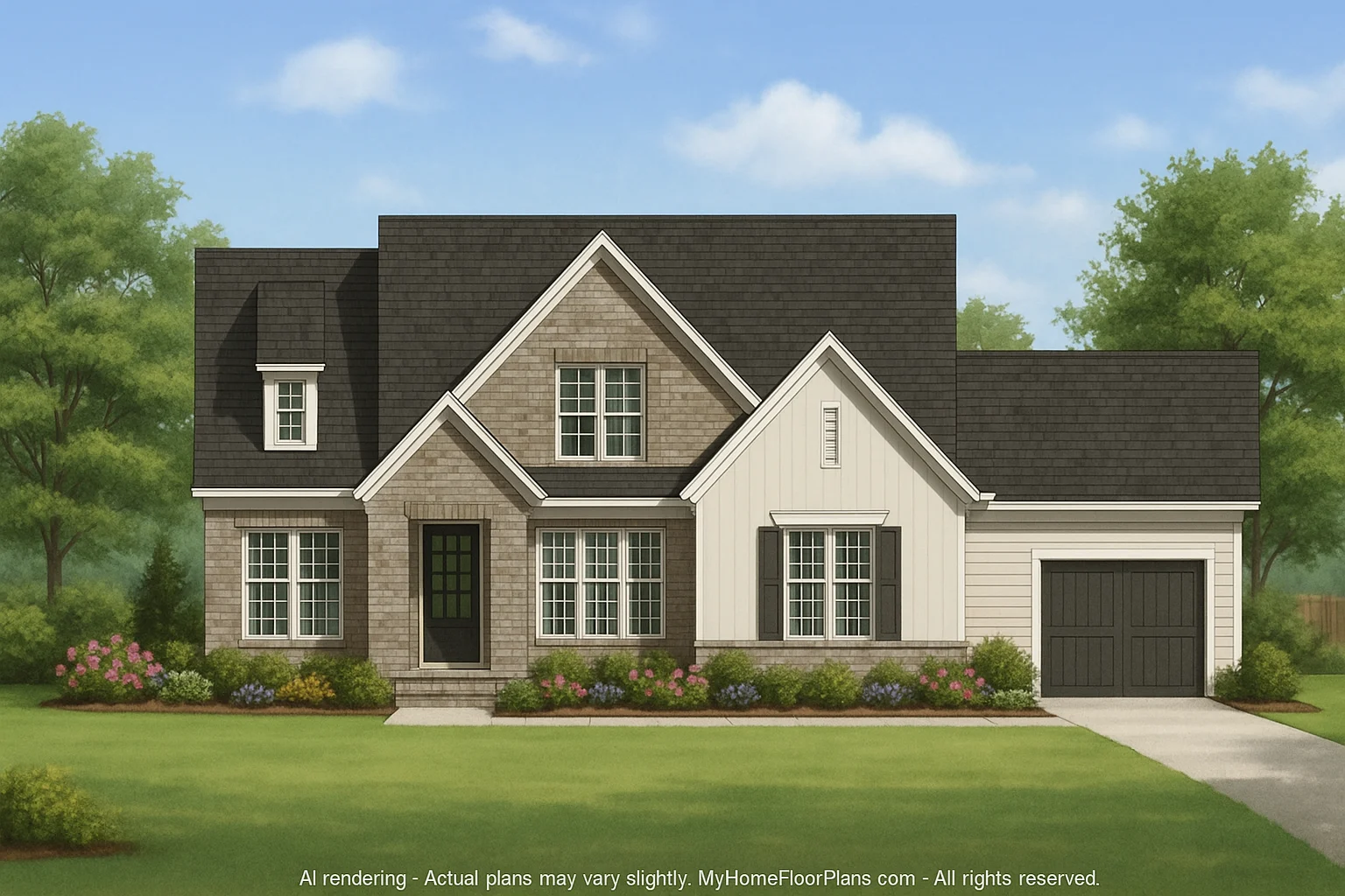Spacious 2-Story House Plan with 4 Bedrooms and 3 Garage Bays