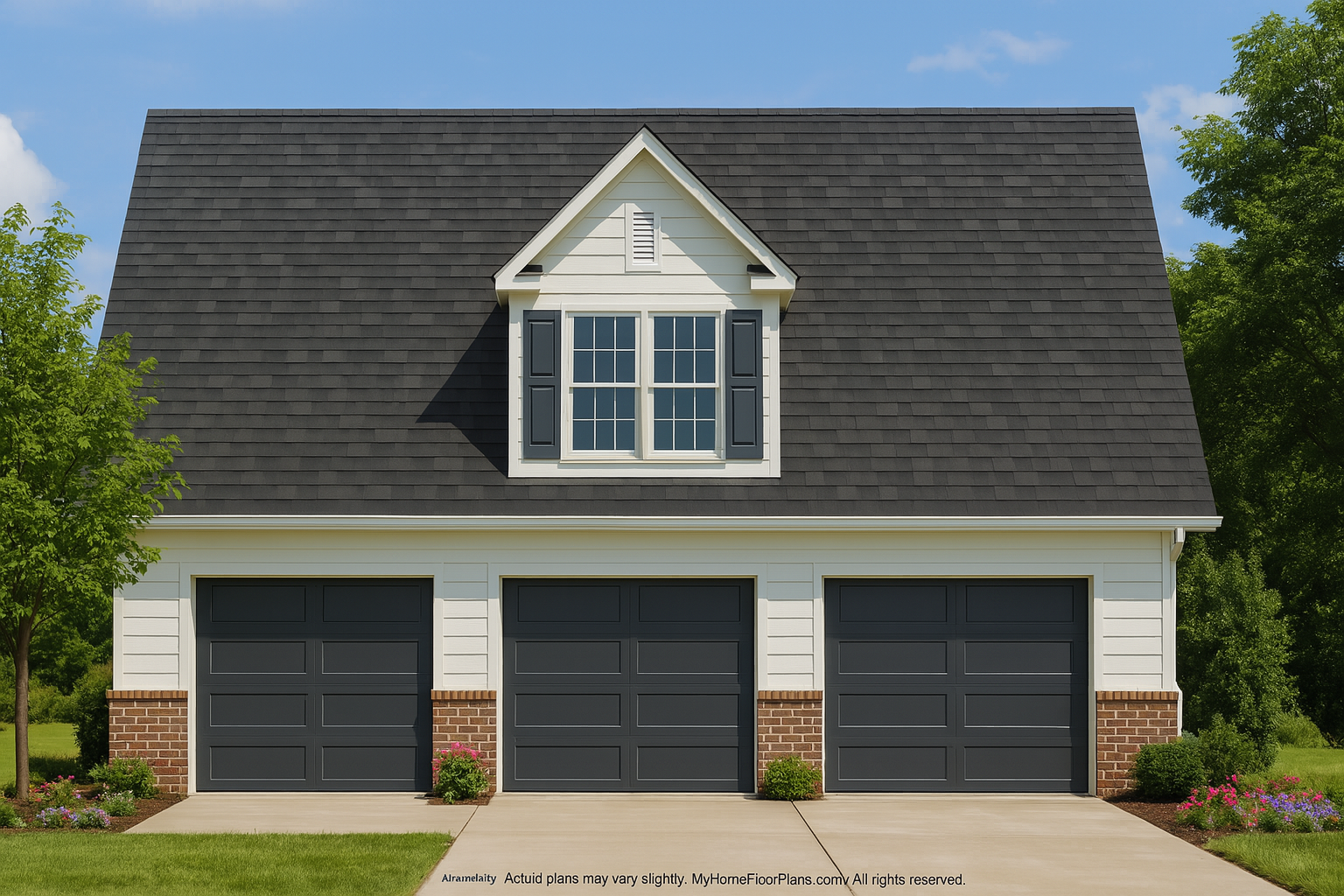 Spacious 3-Bay Garage Plan with Attic and CAD Blueprints