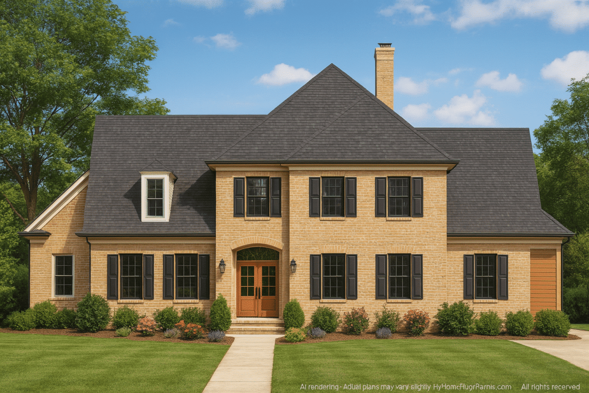 Spacious Colonial House Plan with Brick Exterior and Elegant Layout