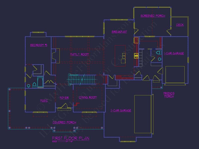 Stunning 5-Bedroom Home Plan with Full CAD Architectural Design