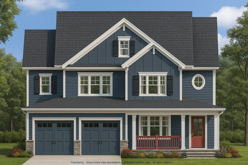 Stylish Home Plan with 2.5 Stories, Blueprint, and CAD Designs