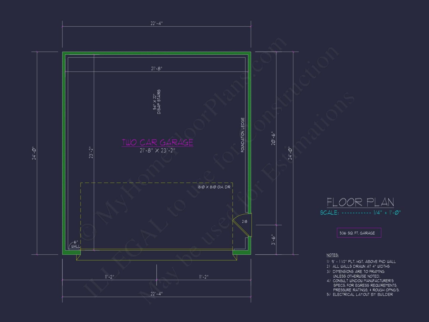 Traditional 2-Bay Garage Floor Plan with CAD Blueprint Design