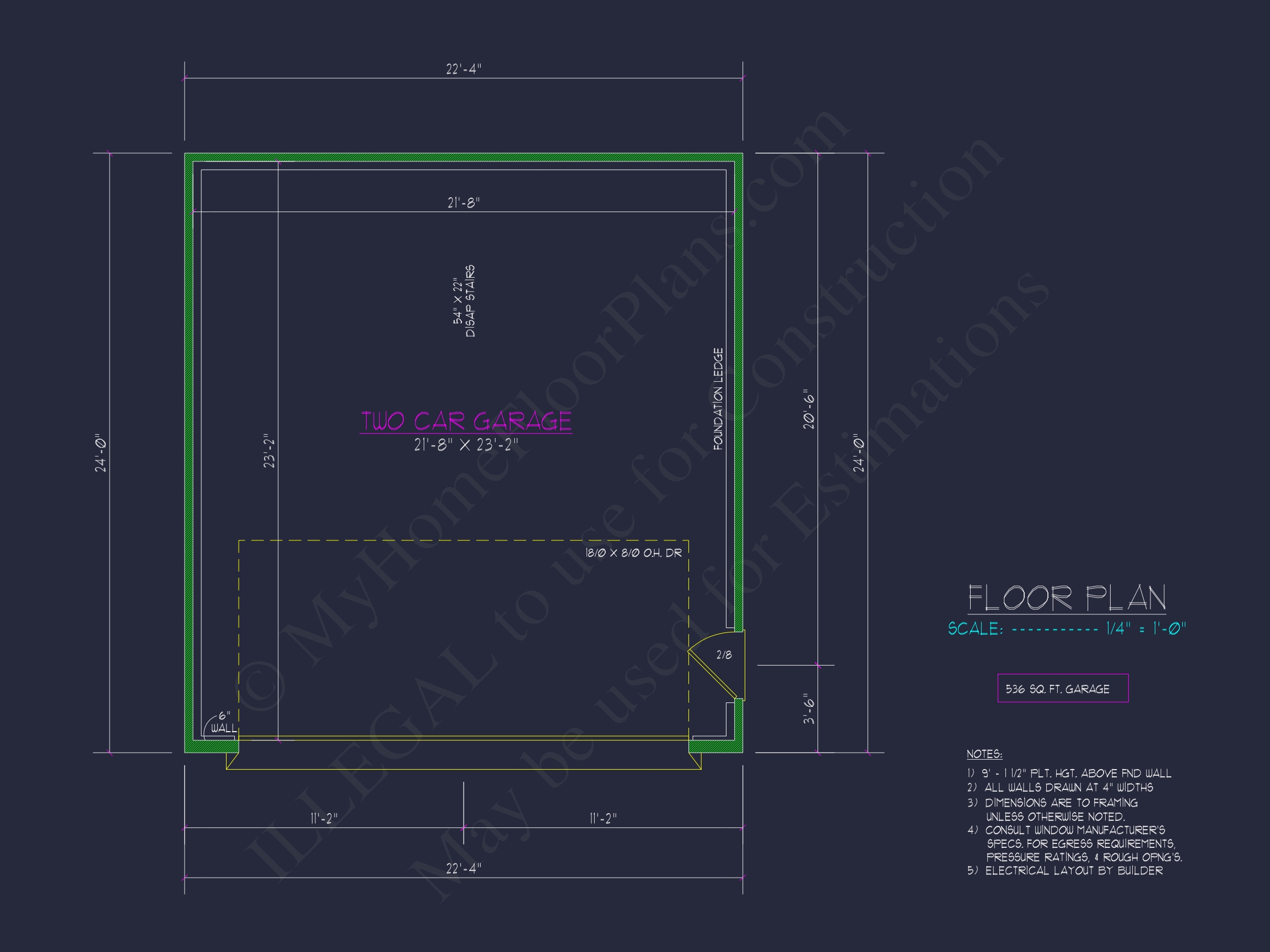 Traditional 2-Bay Garage Floor Plan with CAD Blueprint Design