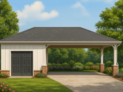 Traditional Carport House Design with CAD Floor Plan Blueprint