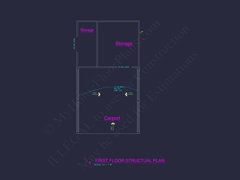 Traditional Carport House Design with CAD Floor Plan Blueprint