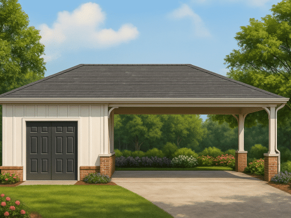 Traditional Carport House Design with CAD Floor Plan Blueprint