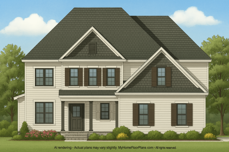 Traditional Colonial 3-Bedroom House Floor Plan & Blueprint