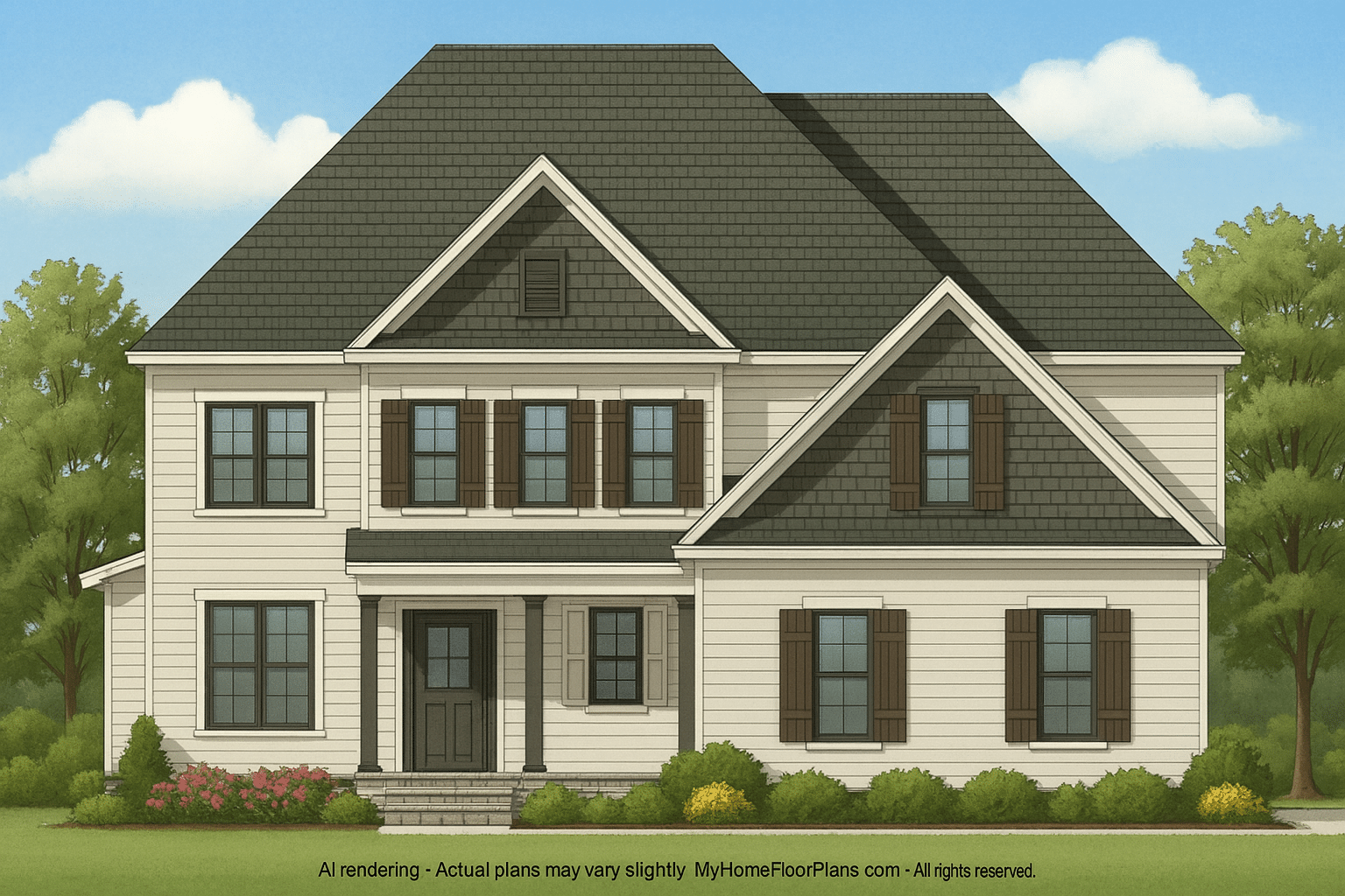 Traditional Colonial 3-Bedroom House Floor Plan & Blueprint