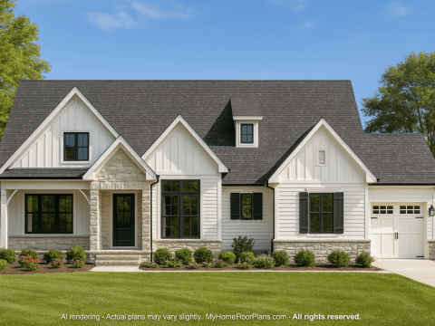 Traditional Farmhouse House Plan with Spacious Floor Layout & Craftsman Appeal