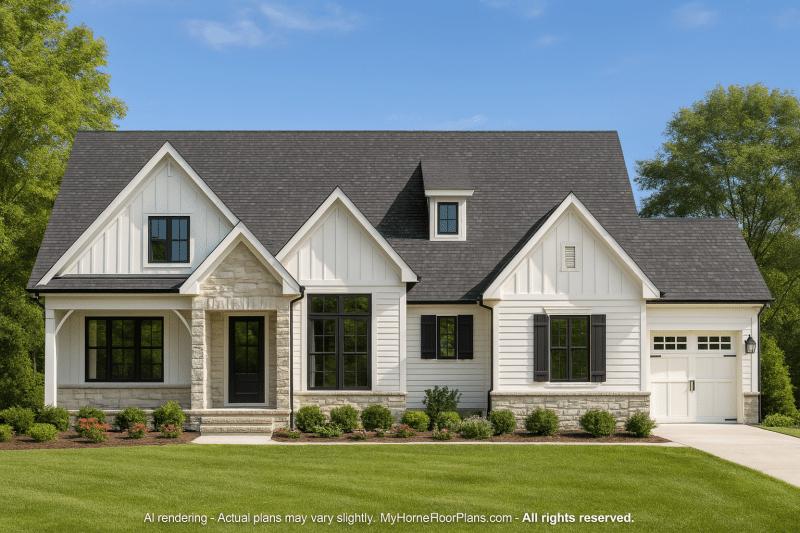 Traditional Farmhouse House Plan with Spacious Floor Layout & Craftsman Appeal