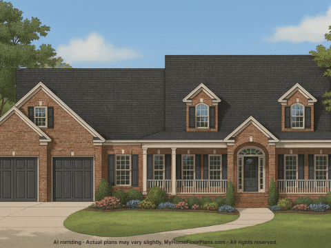 Traditional Home Floor Plan with CAD Designs & 3 Garage Bays