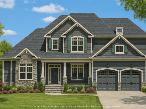 Traditional Home Floor Plan with Vaulted Ceilings and CAD Blueprints