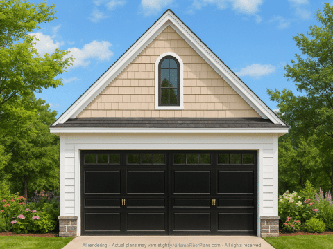 Versatile 2-Car Garage Blueprint with Attic Storage & CAD Designs