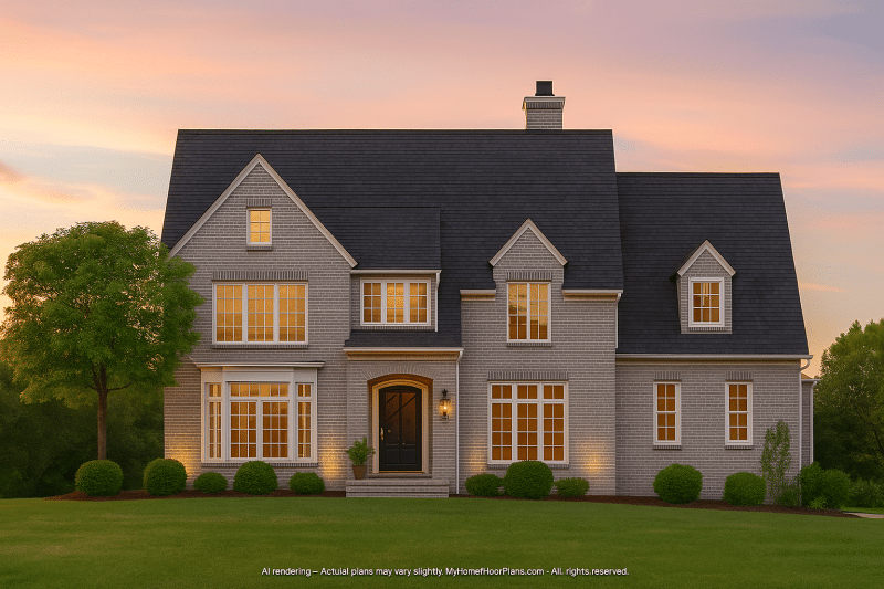 uxury 2-Story House Plan with Vaulted Ceilings & 5 Bedrooms