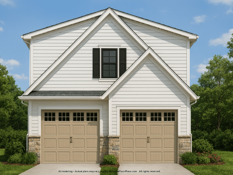 2-Car Garage House Plan with Living Space and CAD Blueprints