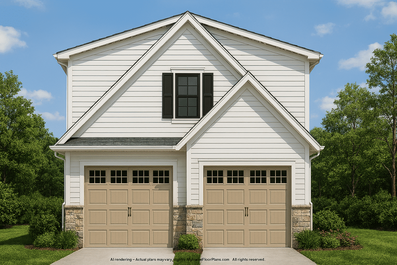 2-Car Garage House Plan with Living Space and CAD Blueprints