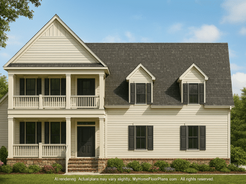 2-Story 3-Bedroom Country House Plan with Island Kitchen & Screened Lanai