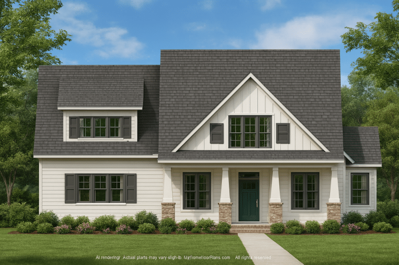 2-Story Craftsman House Plan with Vaulted Ceilings & Flexible Layout