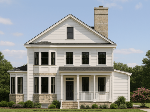 2-Story Farmhouse Home Plan, 4-Bedroom Blueprint Design