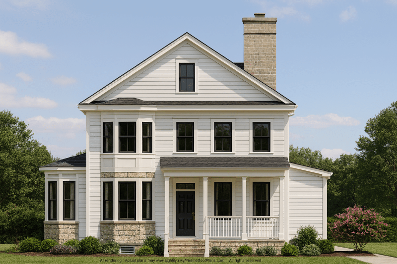 2-Story Farmhouse Home Plan, 4-Bedroom Blueprint Design
