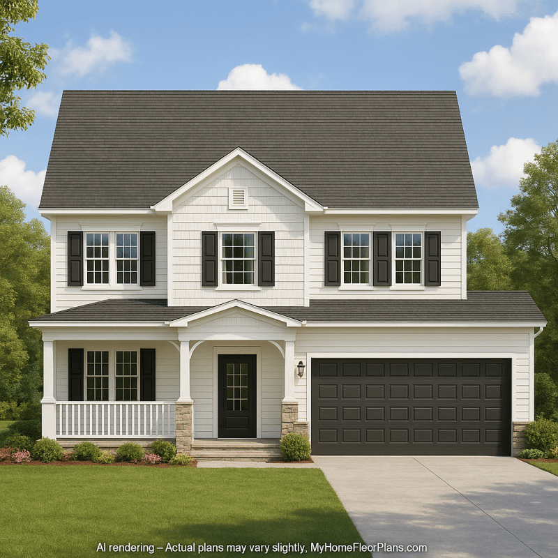 2-Story Farmhouse Home Plan with Open Floor Plan & Attic Storage