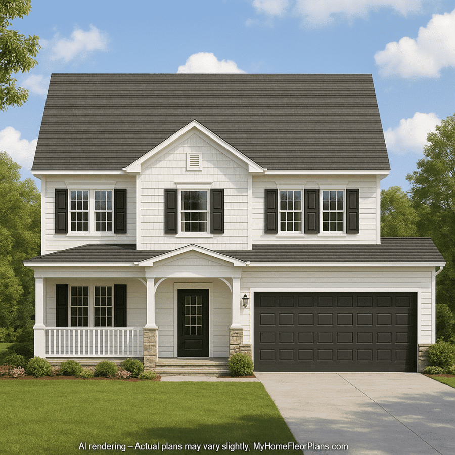 2-Story Farmhouse Home Plan with Open Floor Plan & Attic Storage