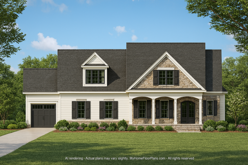 2-Story Luxury Home Plan with Brick Exterior and Screened Porch